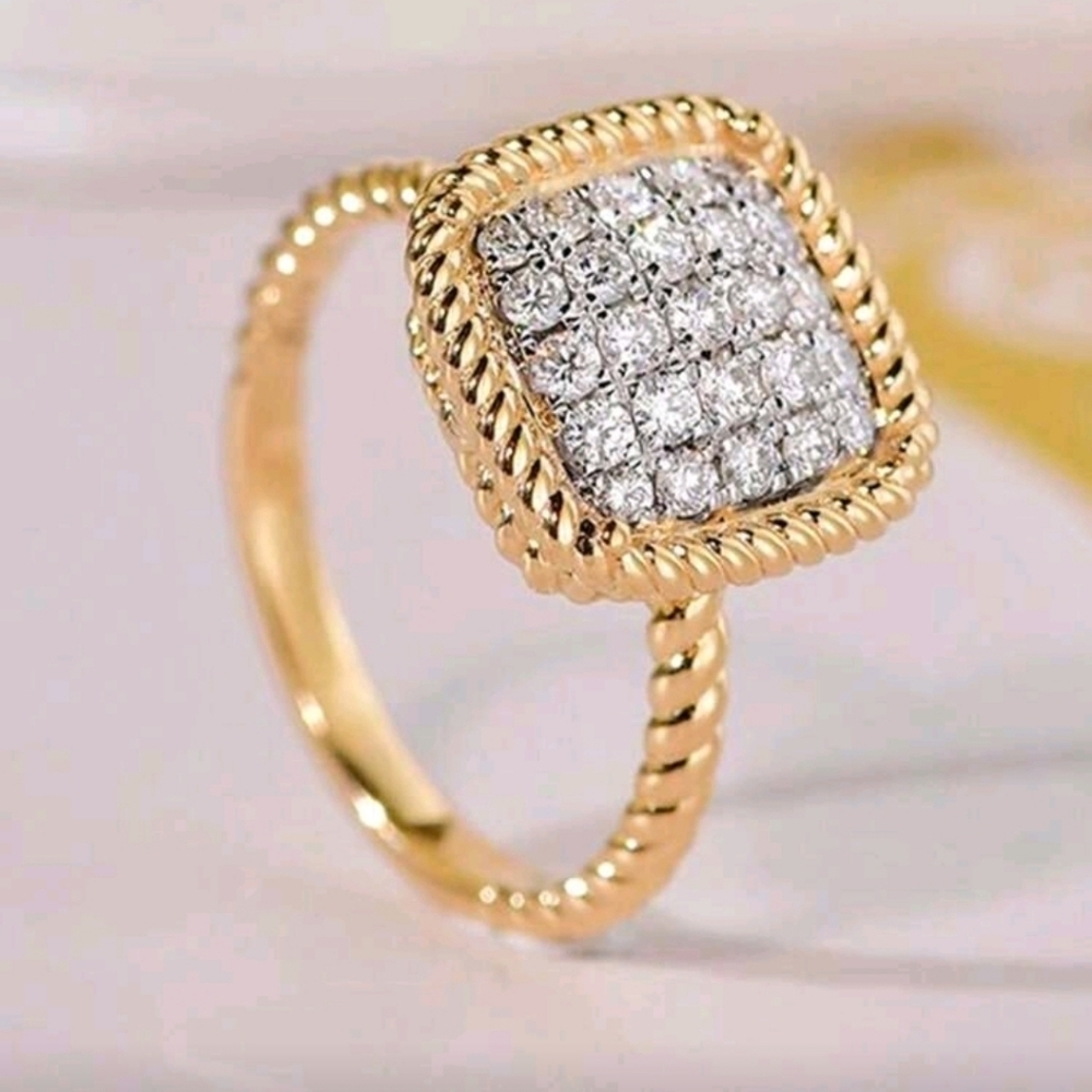 Huitan Gold and Silver Women's Ring with Cubic Zirconia Square Shape